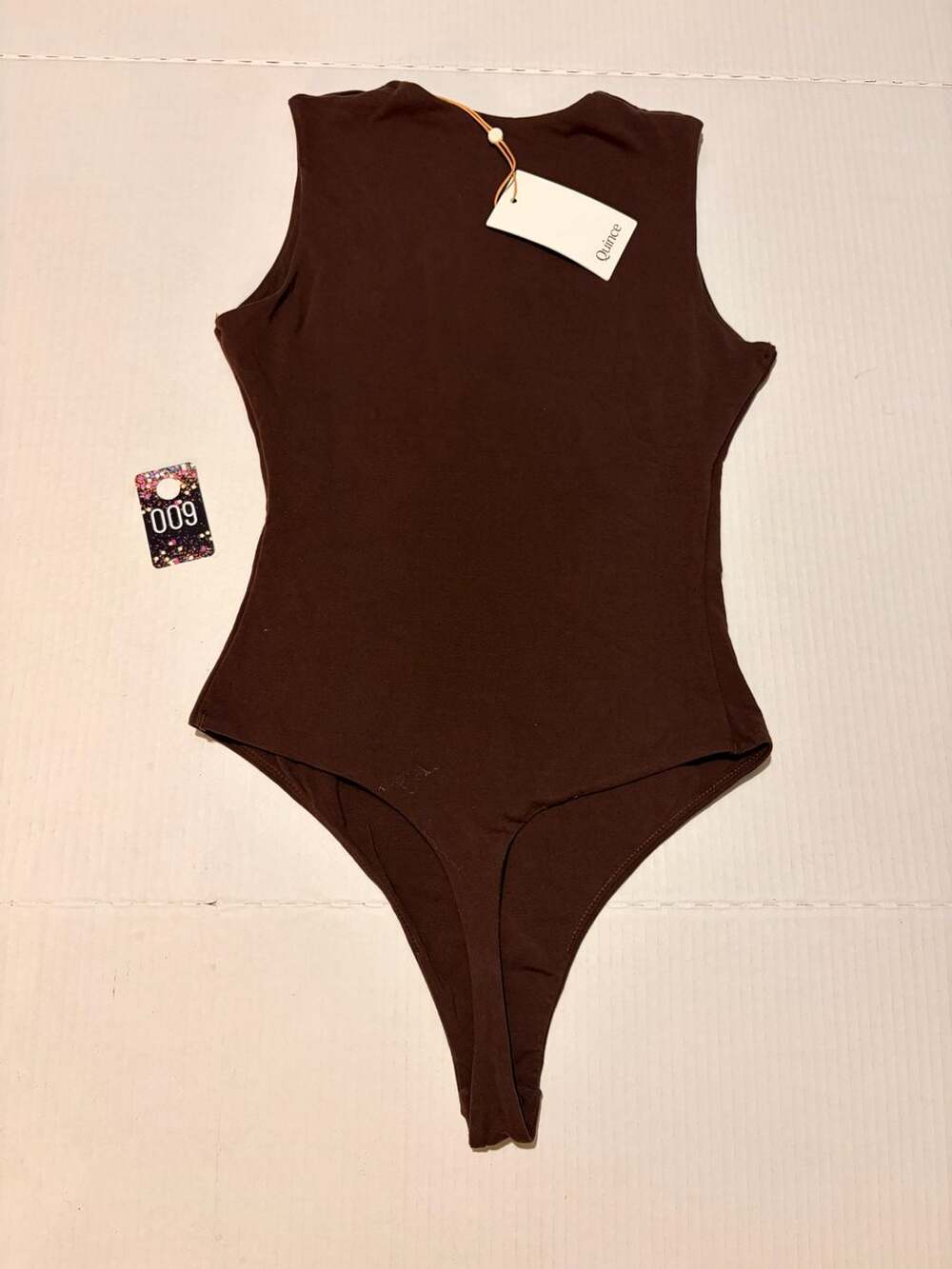 Quince Organic Cotton Sleeveless Crew Neck Bodysuit in Brown